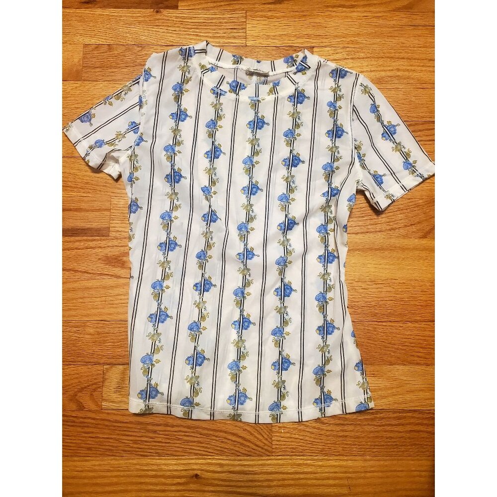 Intimataly Free People Floral Stripe Short Sleeve Stretch Top XXS